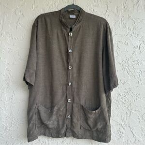 BRYN WALKER Shirt‎ Top Womens Size Medium Embroidered Boho Pockets Lagenlook
